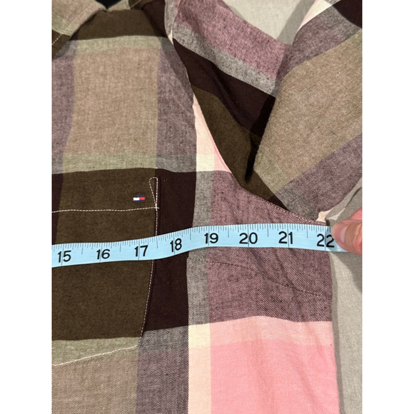 Women's Tommy Hilfiger flannel Plaid Button Down Shirt XL Brown Pink - Picture 9 of 10